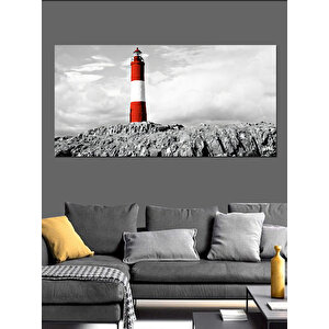 Kanvas Tablo Kırmızı Beyaz Deniz Feneri 70x140 cm