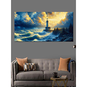 Kanvas Tablo Fırtınalı Deniz Ve Deniz Feneri 50x100 cm
