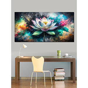 Kanvas Tablo Mavi Ve Yeşil Lotus Çiçeği 50x100 cm