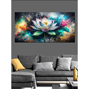 Kanvas Tablo Mavi Ve Yeşil Lotus Çiçeği 50x100 cm