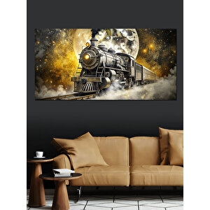 Kanvas Tablo Altın Renkli Buharlı Lokomotif 50x100 cm