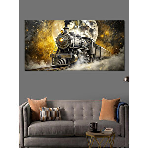Kanvas Tablo Altın Renkli Buharlı Lokomotif 50x100 cm