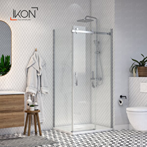 Prestige |  Dikdörtgen Sabit Panelli Krom, Şeffaf Cam, Sürgülü Lüks Kabin 80x130 cm