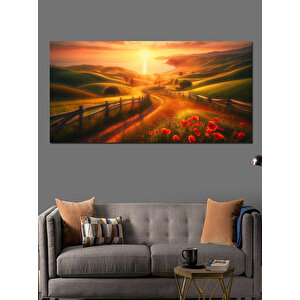 Kanvas Tablo Gün Batımında Kırmızı Yol 70x140 cm