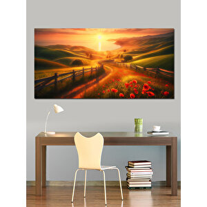 Kanvas Tablo Gün Batımında Kırmızı Yol 70x140 cm