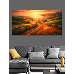 Kanvas Tablo Gün Batımında Kırmızı Yol 70x140 cm