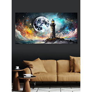 Kanvas Tablo Dolunay Ve Deniz Feneri 70x140 cm
