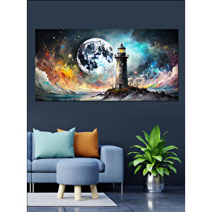 Kanvas Tablo Dolunay Ve Deniz Feneri 70x140 cm