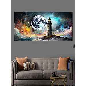 Kanvas Tablo Dolunay Ve Deniz Feneri 70x140 cm