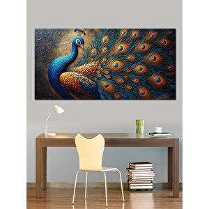 Kanvas Tablo Parlayan Tüylerle Tavus Kuşu 70x140 cm