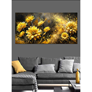Kanvas Tablo Altın Sarısı Çiçekler 70x140 cm