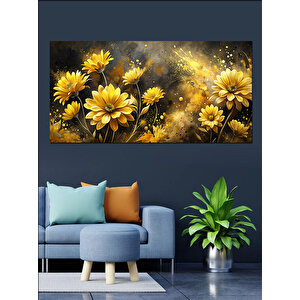 Kanvas Tablo Altın Sarısı Çiçekler 70x140 cm