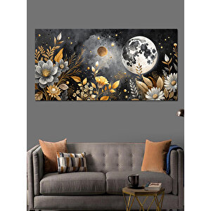 Kanvas Tablo Dolunay Ve Altın Çiçekler 70x140 cm