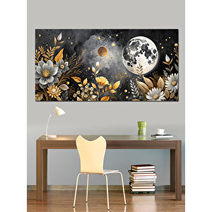 Kanvas Tablo Dolunay Ve Altın Çiçekler 70x140 cm