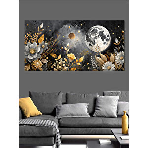 Kanvas Tablo Dolunay Ve Altın Çiçekler 70x140 cm