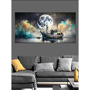 Kanvas Tablo Dolunay Ve Yelkenli Gemi 50x100 cm