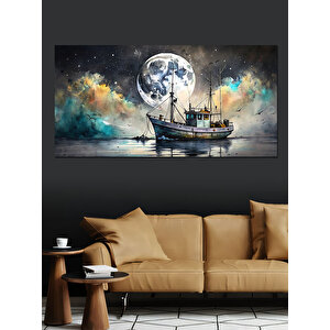 Kanvas Tablo Dolunay Ve Yelkenli Gemi 50x100 cm