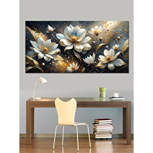 Kanvas Tablo Altın Ve Beyaz Lotuslar 70x140 cm