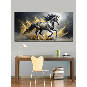 Kanvas Tablo Altın Renkli Koşan At 70x140 cm