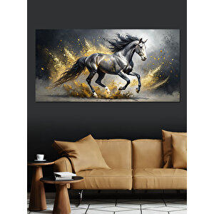 Kanvas Tablo Altın Renkli Koşan At 70x140 cm