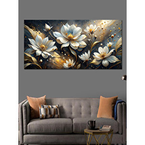 Kanvas Tablo Altın Ve Beyaz Lotuslar 50x100 cm