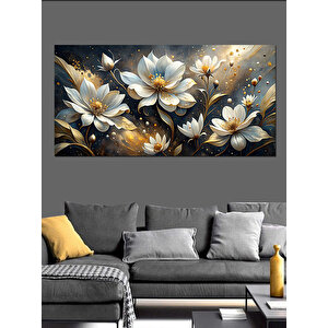 Kanvas Tablo Altın Ve Beyaz Lotuslar 50x100 cm