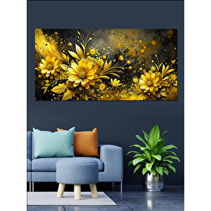 Kanvas Tablo Altın Sarısı Çiçekler 70x140 cm