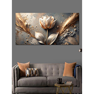 Kanvas Tablo Altın Detaylı Beyaz Gül 50x100 cm