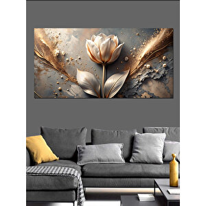 Kanvas Tablo Altın Detaylı Beyaz Gül 50x100 cm