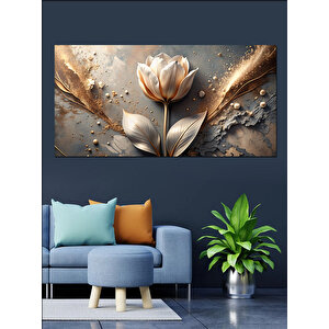 Kanvas Tablo Altın Detaylı Beyaz Gül 50x100 cm