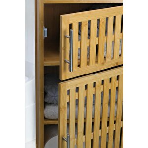 Digithome Bambu Çift Kapaklı 3 Raflı Çok Amaçlı Banyo Düzenleyici Organizer Dolap C1-1-100