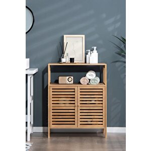 Bambu Çift Kapaklı 2 Raflı Çok Amaçlı Düzenleyici Organizer Dolap C1-1-100