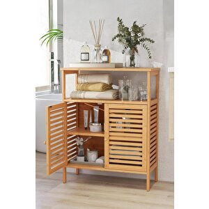 Bambu Çift Kapaklı 2 Raflı Çok Amaçlı Düzenleyici Organizer Dolap C1-1-100