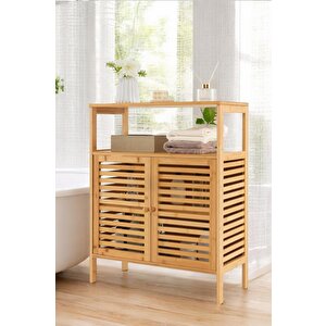 Bambu Çift Kapaklı 2 Raflı Çok Amaçlı Düzenleyici Organizer Dolap C1-1-100
