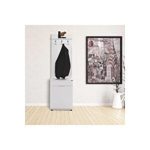 Porto Tek Kapaklı Çekmeceli Portmanto Ve Ayakkabılık-mat Beyaz 52x187x36 Cm (gxyxd)