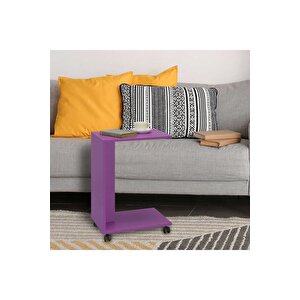Çok Amaçlı Tekerlekli C Koltuk Sehpası-mor 35x65x45 Cm (gxyxd)