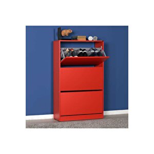 Flat Duo 3 Katlı Geniş Ayakkabılık-kırmızı 73x119x26 Cm (gxyxd)