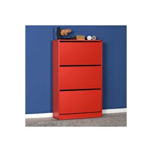 Flat Duo 3 Katlı Geniş Ayakkabılık-kırmızı 73x119x26 Cm (gxyxd)