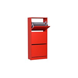 Flat Duo 3 Katlı Ayakkabılık Dolabı - Kırmızı