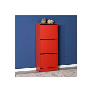 Flat Duo 3 Katlı Ayakkabılık Dolabı - Kırmızı