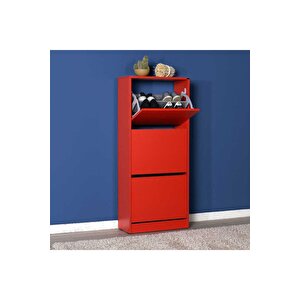 Flat Duo 3 Katlı Ayakkabılık Dolabı - Kırmızı
