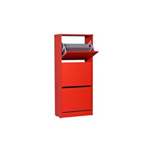 Flat Duo 3 Katlı Ayakkabılık Dolabı - Kırmızı