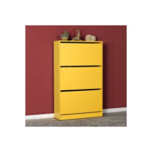 Flat Duo 3 Katlı Geniş Ayakkabılık Dolabı - Hardal