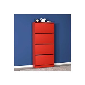 Flat Duo 4 Katlı Geniş Ayakkabılık Dolabı - Kırmızı