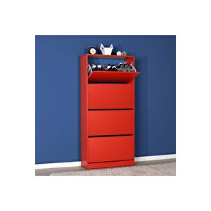 Flat Duo 4 Katlı Geniş Ayakkabılık Dolabı - Kırmızı