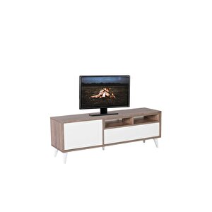 Retro Wide Kapaklı Çekmeceli Tv Sehpası Latte-diamond Beyaz