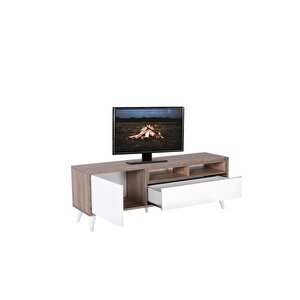 Retro Wide Kapaklı Çekmeceli Tv Sehpası Latte-diamond Beyaz