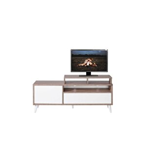 Retro Wide Kapaklı Çekmeceli Tv Sehpası Latte-diamond Beyaz