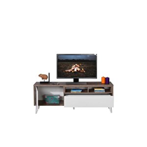 Retro Wide Kapaklı Çekmeceli Tv Sehpası Latte-diamond Beyaz