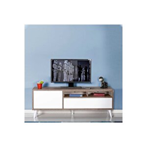 Retro Wide Kapaklı Çekmeceli Tv Sehpası Latte-diamond Beyaz
